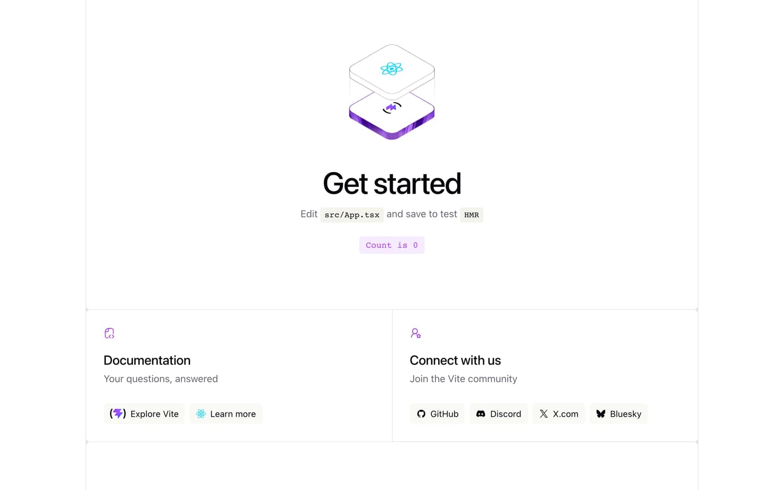 Vite ile derlenmiş React başlangıç sayfası aitest.akilliposta.com adresinde açık